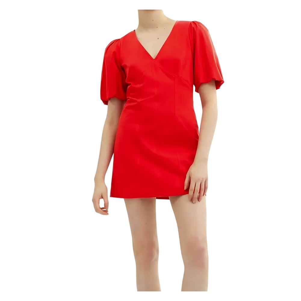 COACH Cherry Red Puffy Sleeve V-Neck Mini Dress Size 6